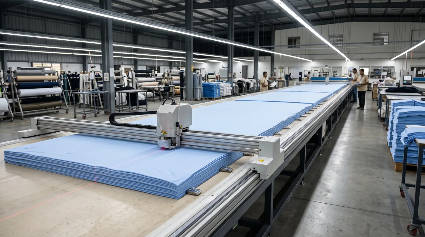 Automated vacuum-clamped cutting table with robotic CNC servo cutter